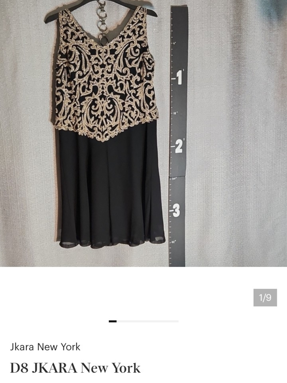J Kara Black Dress with Gold Embroidered Bodice